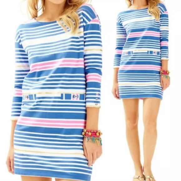Lily Pulitzer Women’s Lena Striped Blue and Pink Nautical Dress XS - Picture 1 of 10